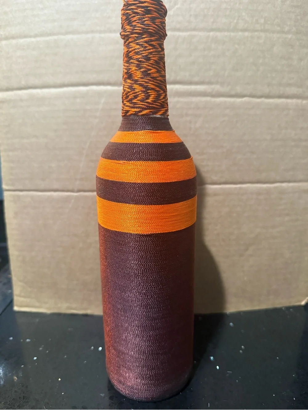 Handcrafted Brown and Orange Decorative Wrapped Bottle - Home Accents - 12”